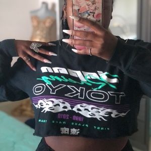 Black Tokyo Japan Racing Cropped Sweater